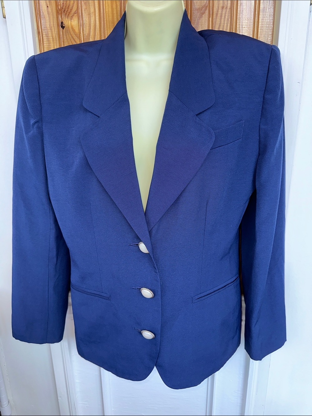 Vintage 80s SK‎ & Company Navy Blue Rayon/Polyester Blazer Jacket